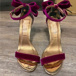 Ted Baker Fuchsia Velvet Bow Ankle-Strap Heels